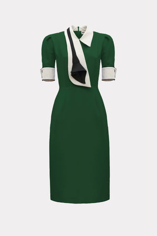 Formal Fitted Dress With White Collar - Office To Evening Style Green