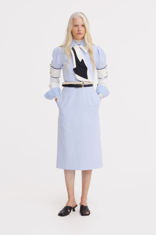 Formal Fitted Dress With White Collar - Office To Evening Style Light Blue - Julia Allert