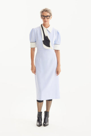 Formal Fitted Dress With White Collar - Office To Evening Style Light Blue - Julia Allert