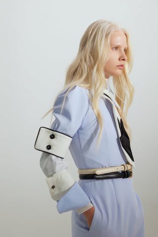 Formal Fitted Dress With White Collar - Office To Evening Style Light Blue - Julia Allert