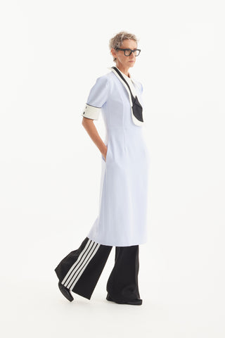 Formal Fitted Dress With White Collar - Office To Evening Style Light Blue