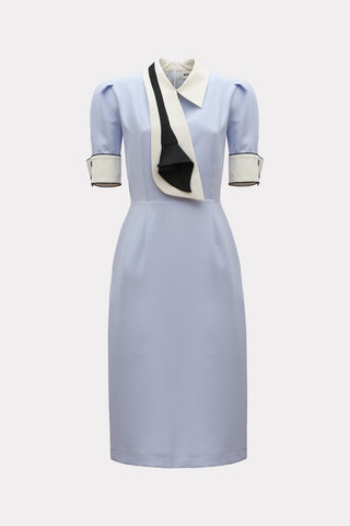 Formal Fitted Dress With White Collar - Office To Evening Style Light Blue