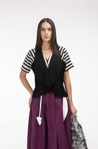 Formal Two-Piece Set — Blouse & Vest Black White