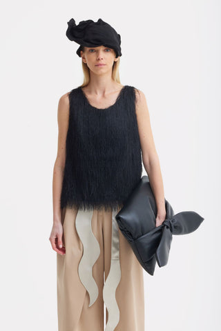 Fringe Sleeveless Top – Black