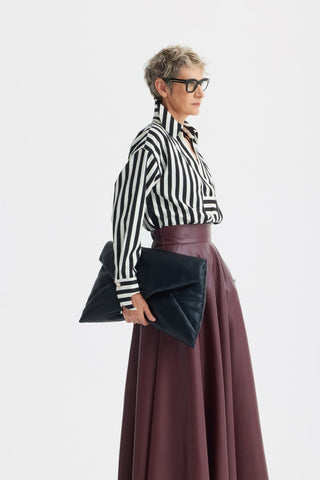 Full Flare High Waist Faux Leather Skirt - Burgundy - Julia Allert