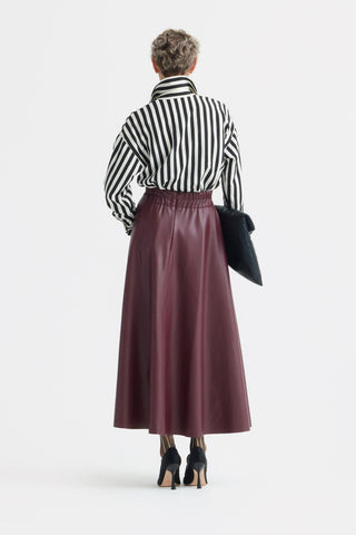 Full Flare High Waist Faux Leather Skirt - Burgundy - Julia Allert