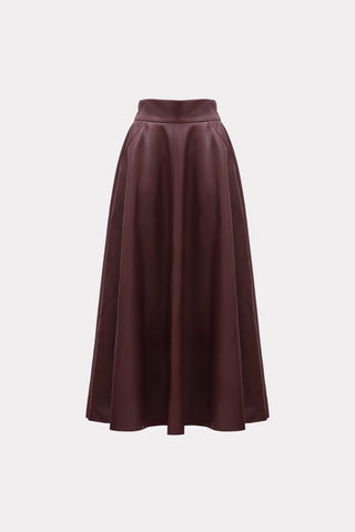 Full Flare High Waist Faux Leather Skirt - Burgundy - Julia Allert