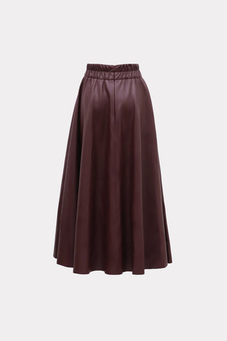 Full Flare High Waist Faux Leather Skirt - Burgundy - Julia Allert