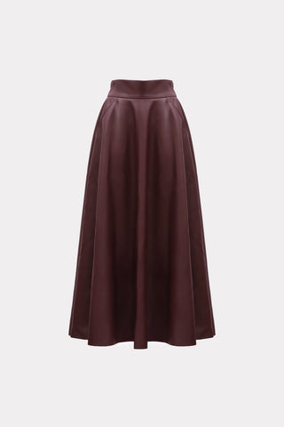 Full Flare High Waist Faux Leather Skirt - Burgundy