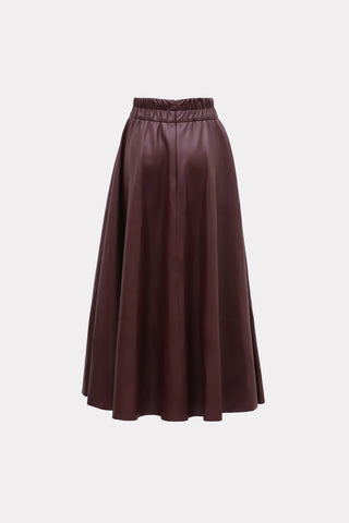 Full Flare High Waist Faux Leather Skirt - Burgundy