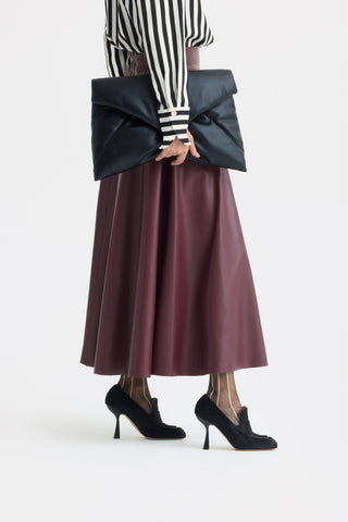Full Flare High Waist Faux Leather Skirt - Burgundy