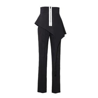 Full-Length Tailored Straight Leg Pants With Back Zipper Black - Julia Allert