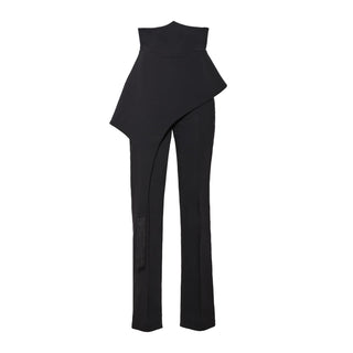 Full-Length Tailored Straight Leg Pants With Back Zipper Black