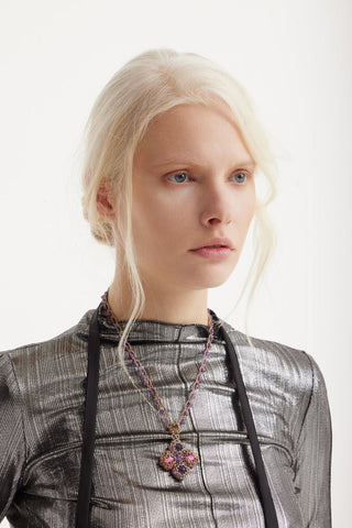 Glitter-Effect Fitted Long Sleeve Blouse Silver - Julia Allert