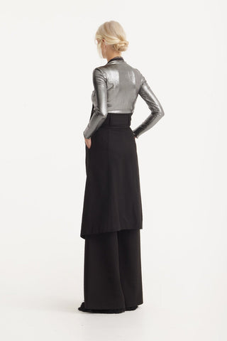 Glitter-Effect Fitted Long Sleeve Blouse Silver - Julia Allert