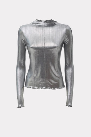 Glitter-Effect Fitted Long Sleeve Blouse Silver - Julia Allert