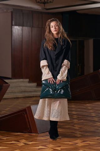 Glossy Patent Envelope Clutch Bag Emerald - Julia Allert