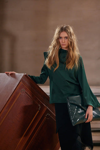 Glossy Patent Envelope Clutch Bag Emerald - Julia Allert