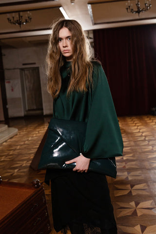 Glossy Patent Envelope Clutch Bag Emerald - Julia Allert