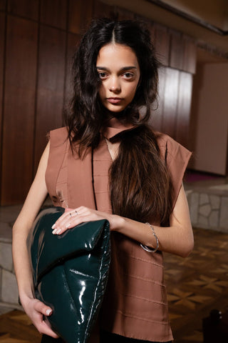 Glossy Patent Envelope Clutch Bag Emerald - Julia Allert