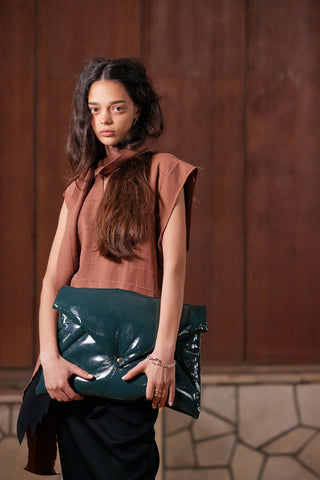 Glossy Patent Envelope Clutch Bag Emerald - Julia Allert