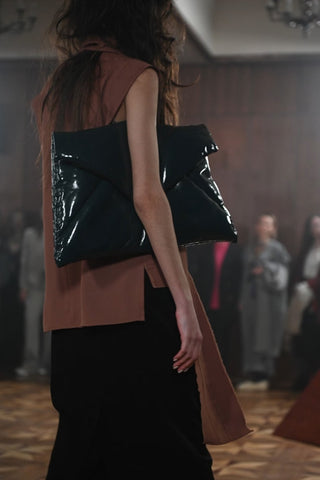 Glossy Patent Envelope Clutch Bag Emerald - Julia Allert