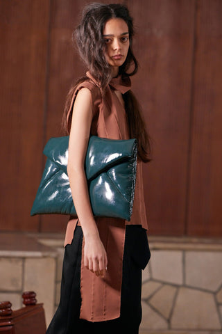 Glossy Patent Envelope Clutch Bag Emerald - Julia Allert