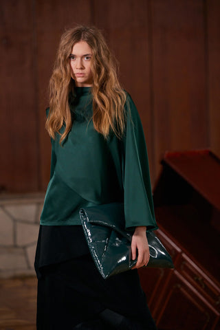 Glossy Patent Envelope Clutch Bag Emerald - Julia Allert
