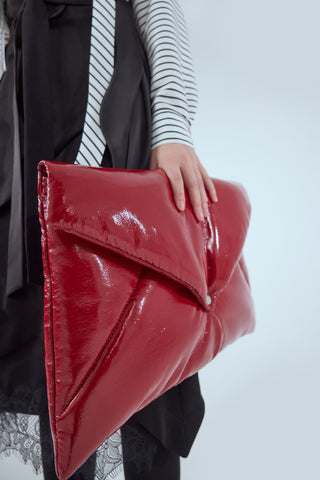 Glossy Patent Envelope Clutch Bag Red