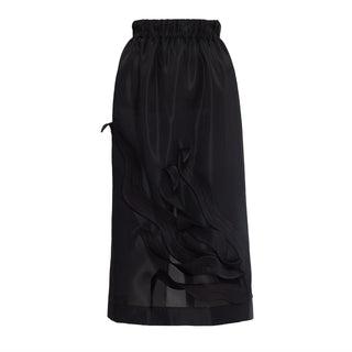 Graceful Organza Midi Skirt With Elastic Waistband Black