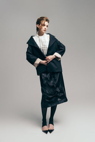 Graceful Organza Midi Skirt With Elastic Waistband Black