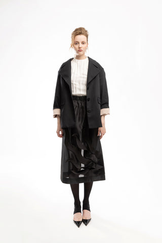 Graceful Organza Midi Skirt With Elastic Waistband Black