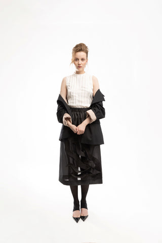 Graceful Organza Midi Skirt With Elastic Waistband Black