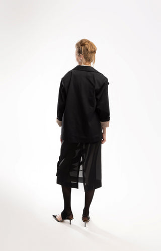Graceful Organza Midi Skirt With Elastic Waistband Black