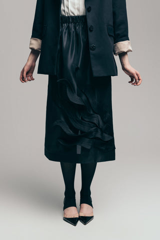 Graceful Organza Midi Skirt With Elastic Waistband Black