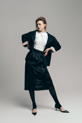 Graceful Organza Midi Skirt With Elastic Waistband Black
