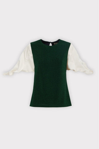 Green Lurex Knit Top With Adjustable Satin Sleeves - Julia Allert