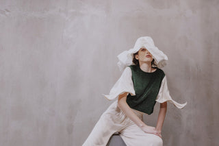 Green Lurex Knit Top With Adjustable Satin Sleeves - Julia Allert