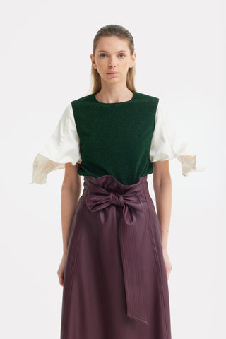 Green Lurex Knit Top With Adjustable Satin Sleeves - Julia Allert