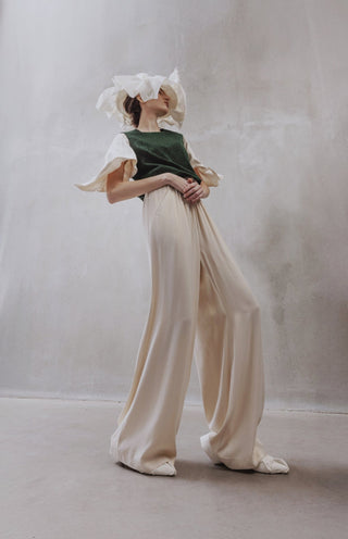 Green Lurex Knit Top With Adjustable Satin Sleeves - Julia Allert