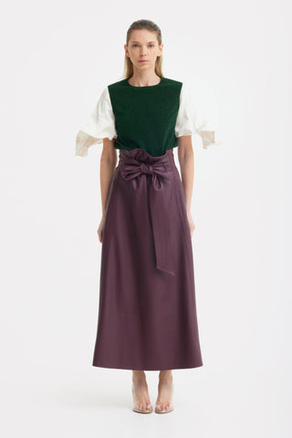 Green Lurex Knit Top With Adjustable Satin Sleeves - Julia Allert