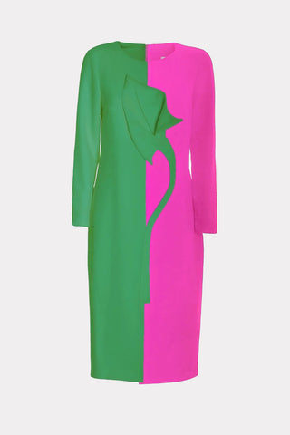 Green & Pink Calla Flower Midi Dress
