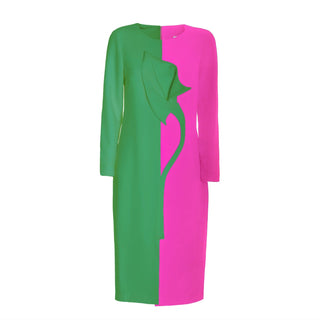 Green & Pink Calla Flower Midi Dress