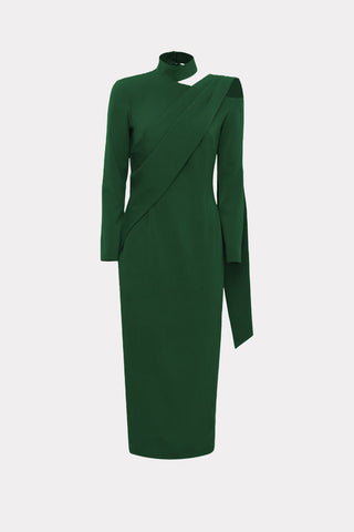 Elegant Evening Open Shoulder Midi Dress Green