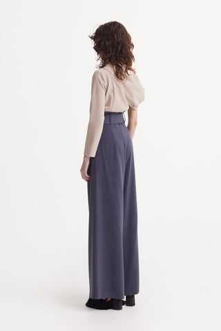 Grey High Waist Long Wide Leg Trousers - Julia Allert