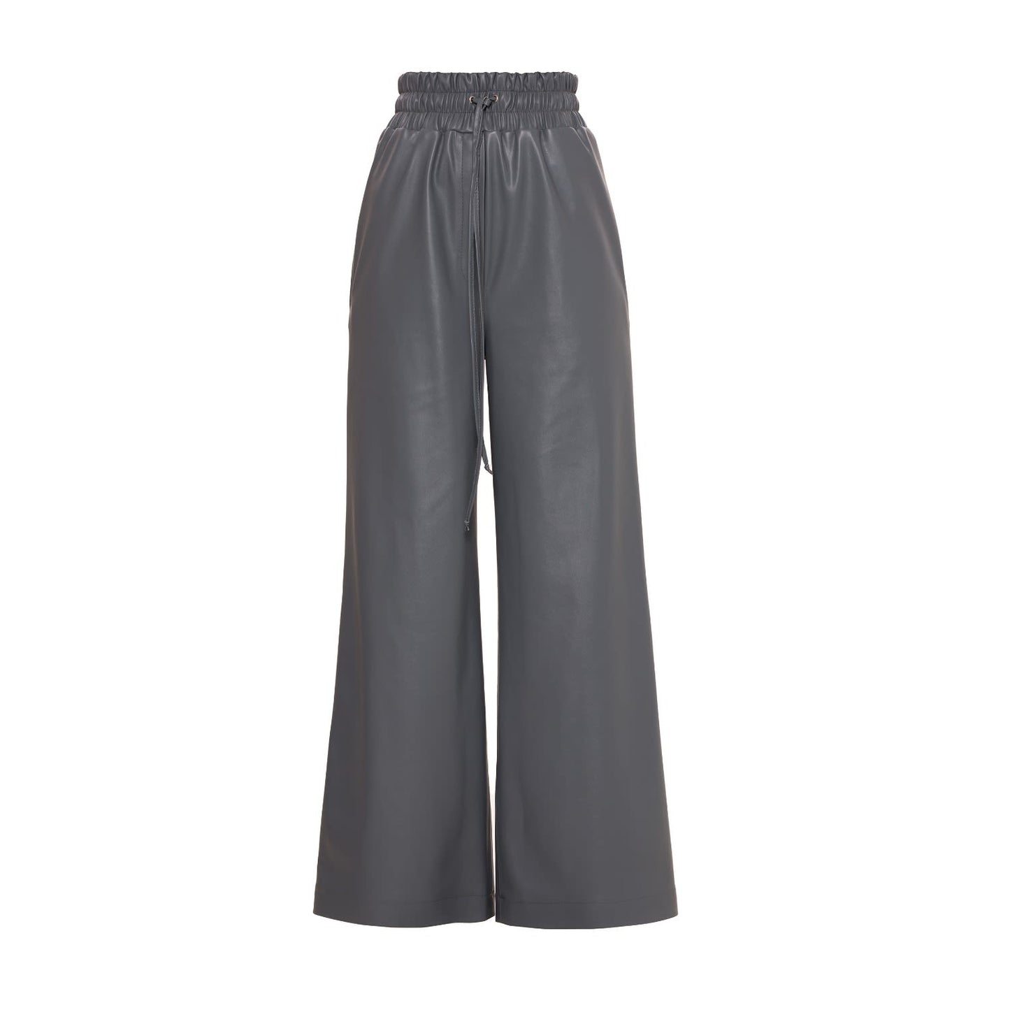 Grey Faux Leather Wide Leg Trousers
