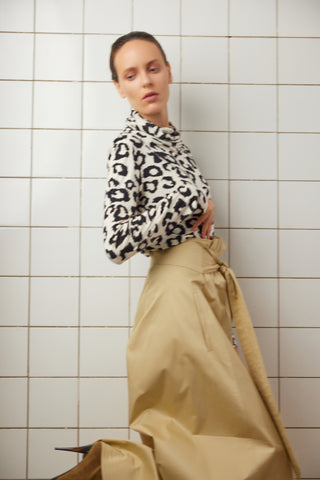 High Neck Long Sleeves Blouse Leopard Print
