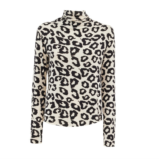High Neck Long Sleeves Blouse Leopard Print