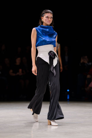 High Neck Organza Vest Blue - Julia Allert