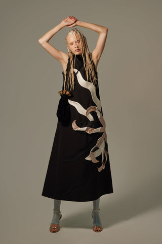 High Neck Sleeveless A-Line Dress – Black - Julia Allert